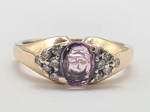 8178: Vintage: 9ct Gold Pink Sapphire 12 Diamonds Dress Ring