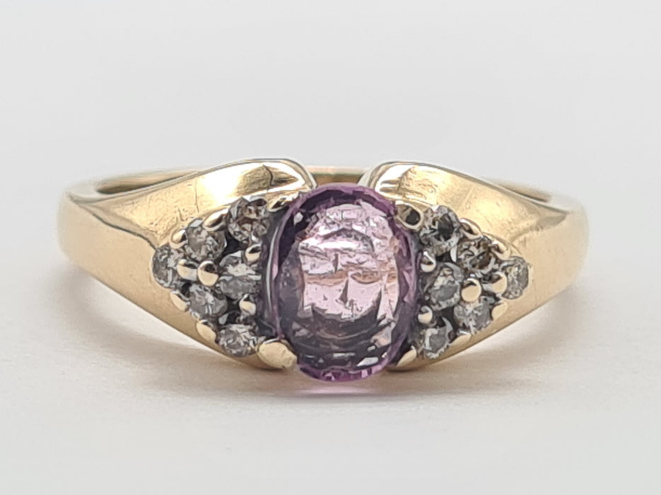 6268 Vintage: 9ct Gold Pink Sapphire 12 Diamonds Dress Ring