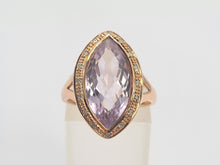 Load image into Gallery viewer, A8192: Vintage: 9ct Gold Lilac Amethyst Navette Set Cocktail Ring
