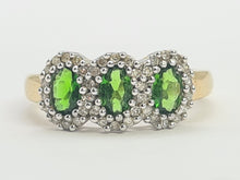 Load image into Gallery viewer, 8197: Vintage: 9ct Gold Green Diopsides 36 Diamonds Dress Ring-
