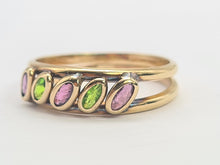 Load image into Gallery viewer, 8199: Vintage: 9ct Gold Pink Spinels Peridot Stacker/ Dress Ring
