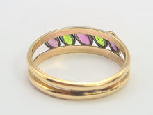 Load image into Gallery viewer, 8199: Vintage: 9ct Gold Pink Spinels Peridot Stacker/ Dress Ring
