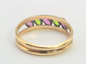 8199: Vintage: 9ct Gold Pink Spinels Peridot Stacker/ Dress Ring