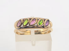 Load image into Gallery viewer, 8199: Vintage: 9ct Gold Pink Spinels Peridot Stacker/ Dress Ring
