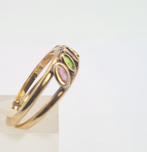 Load image into Gallery viewer, 8199: Vintage: 9ct Gold Pink Spinels Peridot Stacker/ Dress Ring
