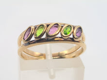 Load image into Gallery viewer, 8199: Vintage: 9ct Gold Pink Spinels Peridot Stacker/ Dress Ring
