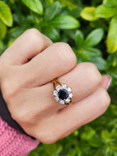 Load image into Gallery viewer, A8167: Vintage: 18ct Gold French Blue Sapphire&nbsp; Diamonds Cluster Ring- elegant, sparkling statement&nbsp;
