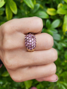 A8131:Vintage; Statement 9ct Gold 29 Pink Sapphires Cocktail Ring- fabulous, heavy