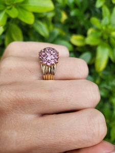 A8131:Vintage; Statement 9ct Gold 29 Pink Sapphires Cocktail Ring- fabulous, heavy