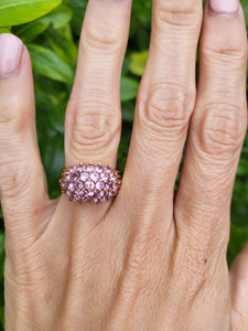 A8131:Vintage; Statement 9ct Gold 29 Pink Sapphires Cocktail Ring- fabulous, heavy