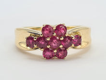 Load image into Gallery viewer, 8217: Vintage: 9ct Gold 9 Rich Red Rubies Geometric Set Ring
