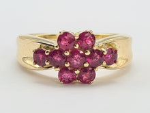 Load image into Gallery viewer, 8217: Vintage: 9ct Gold 9 Rich Red Rubies Geometric Set Ring
