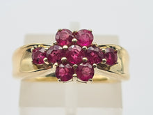 Load image into Gallery viewer, 8217: Vintage: 9ct Gold 9 Rich Red Rubies Geometric Set Ring
