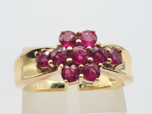 Load image into Gallery viewer, 8217: Vintage: 9ct Gold 9 Rich Red Rubies Geometric Set Ring
