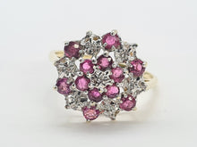 Load image into Gallery viewer, 8219: Vintage: 9ct Gold 12 Rubies 7 Diamonds Large Flower Head Cluster Ring
