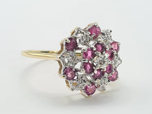 Load image into Gallery viewer, 8219: Vintage: 9ct Gold 12 Rubies 7 Diamonds Large Flower Head Cluster Ring
