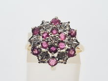 Load image into Gallery viewer, 8219: Vintage: 9ct Gold 12 Rubies 7 Diamonds Large Flower Head Cluster Ring
