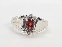 Load image into Gallery viewer, 8223: Vintage: Petite 9ct White Gold Almandine Garnet Diamonds Dress Ring
