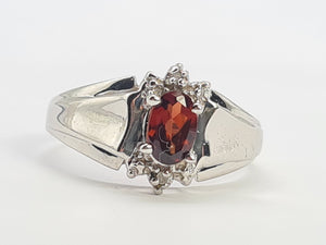 8223: Vintage: Petite 9ct White Gold Almandine Garnet Diamonds Dress Ring