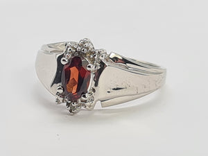 8223: Vintage: Petite 9ct White Gold Almandine Garnet Diamonds Dress Ring