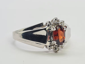 8223: Vintage: Petite 9ct White Gold Almandine Garnet Diamonds Dress Ring