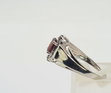 Load image into Gallery viewer, 8223: Vintage: Petite 9ct White Gold Almandine Garnet Diamonds Dress Ring
