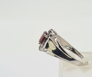 8223: Vintage: Petite 9ct White Gold Almandine Garnet Diamonds Dress Ring