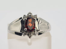 Load image into Gallery viewer, 8223: Vintage: Petite 9ct White Gold Almandine Garnet Diamonds Dress Ring
