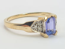 Load image into Gallery viewer, 8232: Vintage; 9ct Gold Emerald cut Tanzanite Diamonds Dress; Ring- lovely cut and colour

