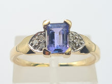 Load image into Gallery viewer, 8232: Vintage; 9ct Gold Emerald cut Tanzanite Diamonds Dress; Ring- lovely cut and colour
