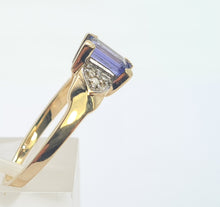 Load image into Gallery viewer, 8232: Vintage; 9ct Gold Emerald cut Tanzanite Diamonds Dress; Ring- lovely cut and colour
