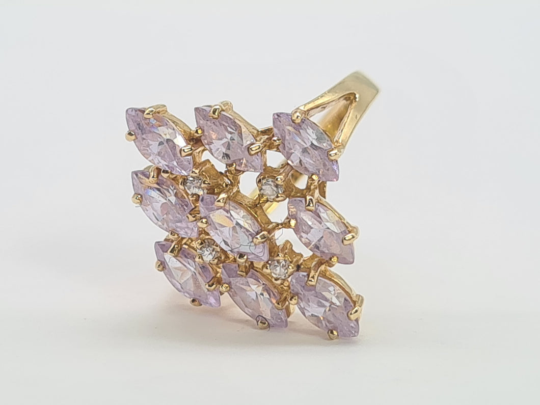 8233: Vintage: 9ct Gold Pink Morganites Glacier Topaz Cluster Cocktail Ring