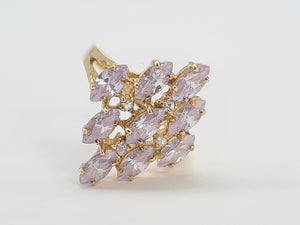 8233: Vintage: 9ct Gold Pink Morganites Glacier Topaz Cluster Cocktail Ring