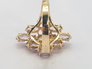 8233: Vintage: 9ct Gold Pink Morganites Glacier Topaz Cluster Cocktail Ring