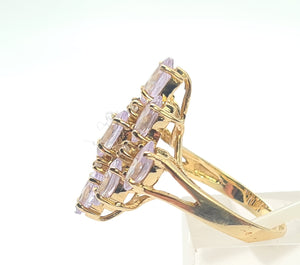 8233: Vintage: 9ct Gold Pink Morganites Glacier Topaz Cluster Cocktail Ring