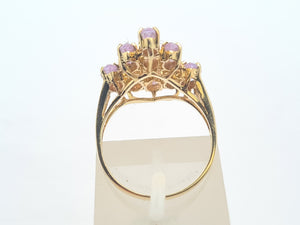 8233: Vintage: 9ct Gold Pink Morganites Glacier Topaz Cluster Cocktail Ring