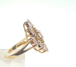 8233: Vintage: 9ct Gold Pink Morganites Glacier Topaz Cluster Cocktail Ring