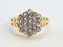 Load image into Gallery viewer, 8241: Vintage; 9ct Gold 24 Blue Tanzanites Openwork Set Cocktail Ring
