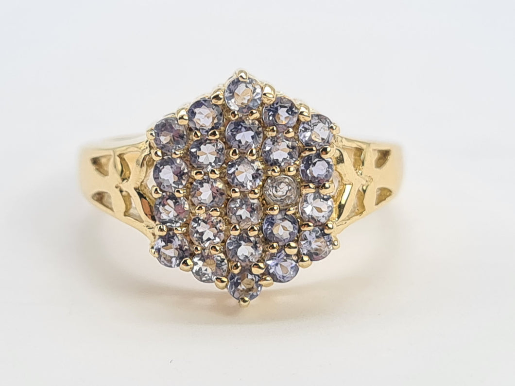 8241: Vintage; 9ct Gold 24 Blue Tanzanites Openwork Set Cocktail Ring