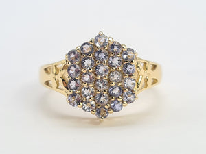 8241: Vintage; 9ct Gold 24 Blue Tanzanites Openwork Set Cocktail Ring