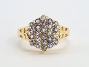 8241: Vintage; 9ct Gold 24 Blue Tanzanites Openwork Set Cocktail Ring