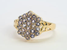 Load image into Gallery viewer, 8241: Vintage; 9ct Gold 24 Blue Tanzanites Openwork Set Cocktail Ring
