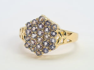 8241: Vintage; 9ct Gold 24 Blue Tanzanites Openwork Set Cocktail Ring