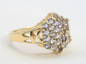 8241: Vintage; 9ct Gold 24 Blue Tanzanites Openwork Set Cocktail Ring