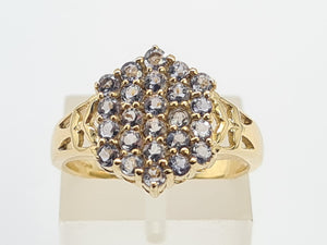 8241: Vintage; 9ct Gold 24 Blue Tanzanites Openwork Set Cocktail Ring