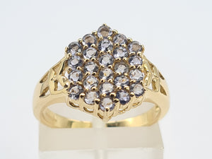 8241: Vintage; 9ct Gold 24 Blue Tanzanites Openwork Set Cocktail Ring