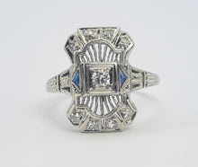 Load image into Gallery viewer, A8249: Antique: Art Deco 18ct White Gold Sapphire Diamonds Openwork Ring- beautiful symmetry-
