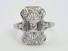 Load image into Gallery viewer, A8249: Antique: Art Deco 18ct White Gold Sapphire Diamonds Openwork Ring- beautiful symmetry-
