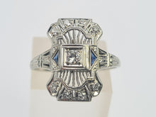 Load image into Gallery viewer, A8249: Antique: Art Deco 18ct White Gold Sapphire Diamonds Openwork Ring- beautiful symmetry-
