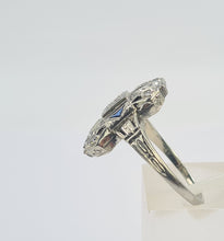 Load image into Gallery viewer, A8249: Antique: Art Deco 18ct White Gold Sapphire Diamonds Openwork Ring- beautiful symmetry-
